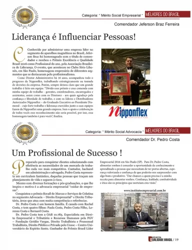Página da revista Qualidade Brasil com a reportagem sobre o prêmio Melhores do Brasil do Dr. Pedro Costa